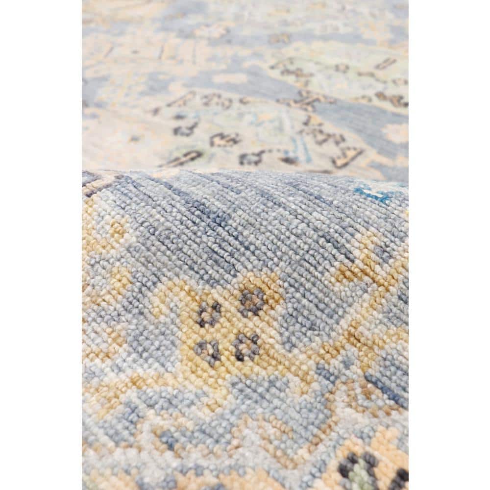 Hand-Knotted Light Blue Wool Floral Rectangular Rug