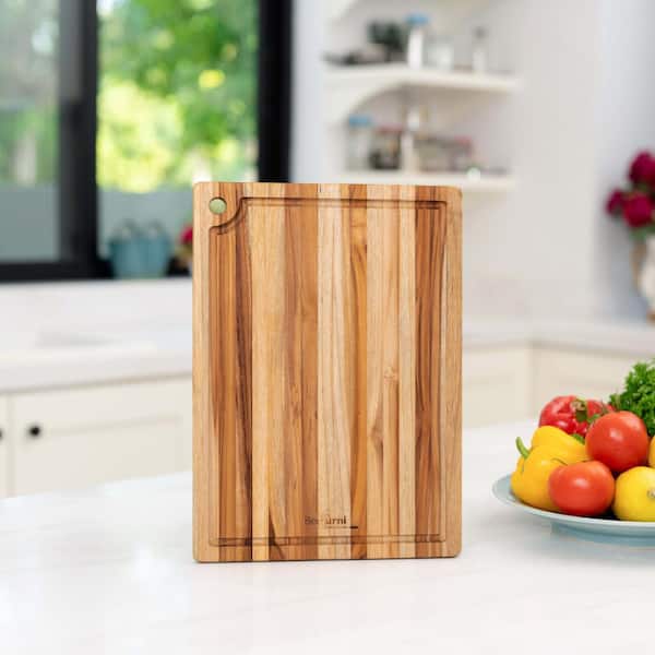 Bamboo Cutting Boards for Kitchen, Wood Cutting Board with Holder, Bamboo Cutting Board Set Reversible with Juice Grooves for Meat Cheese Fruit and
