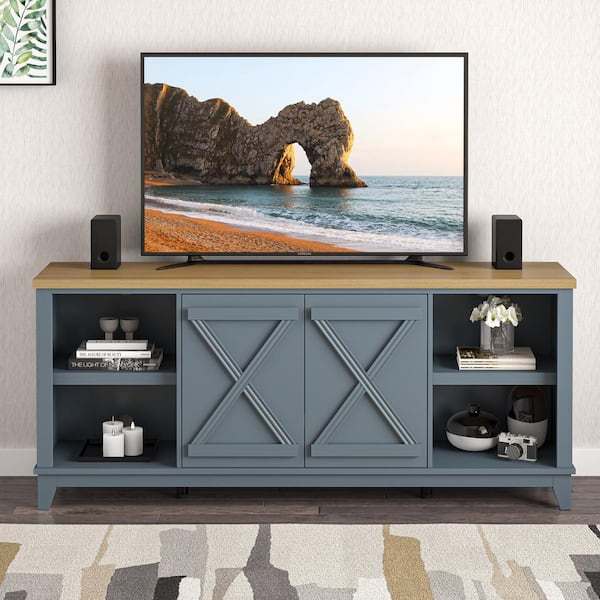 FESTIVO Elegant Dawn Blue TV Stand Fits TVs Up to 65 in. to 75 in. with 2-Front Doors