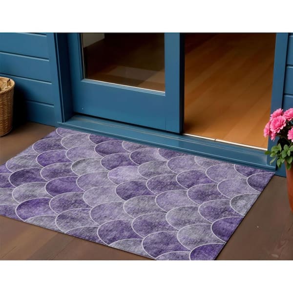 Purple, Lilac, Lavender 3 ft. x 5 ft.  Woven Abstract Polyester Rectangle Indoor / Outdoor Area Rug