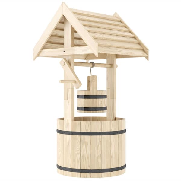 Outsunny Wishing Well for Outside, Wood Wishing Well Planter with Hanging Bucket, Decorative Planter, Natural