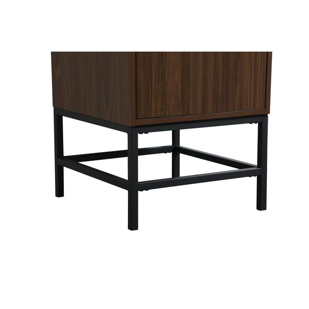 Walnut Brown Single Bathroom Vanity with Ivory Quartz Top