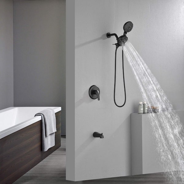 Celina Single-Handle 7-Spray Shower Faucet With Tub Spout In Matte Black Valve Included