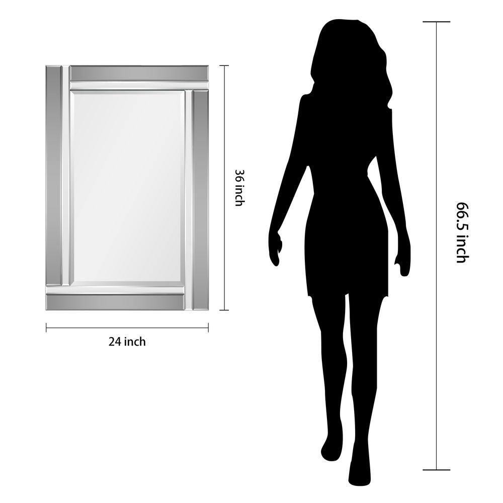 Rectangular Beveled Silver and Gray Wood Framed Wall Mirror