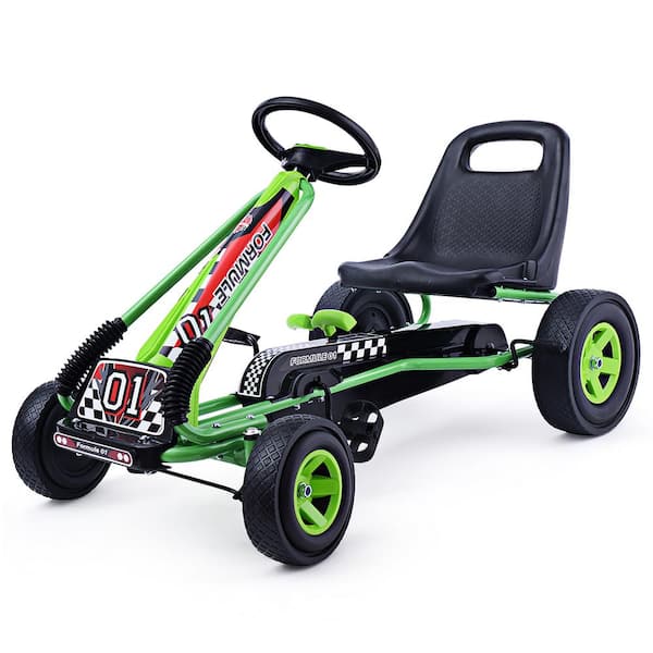 Costway Go Kart 4 Wheel 7.08 in. Pedal Powered Kids Car with Adjustable  Seat Green TY283250GN - The Home Depot