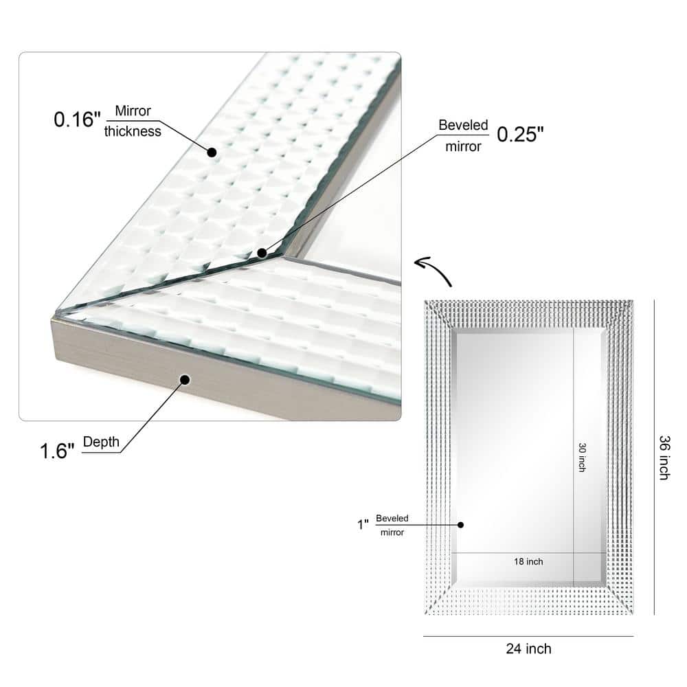 24" x 36" Beveled Rectangular Wall Mirror with Textured Glass Frame