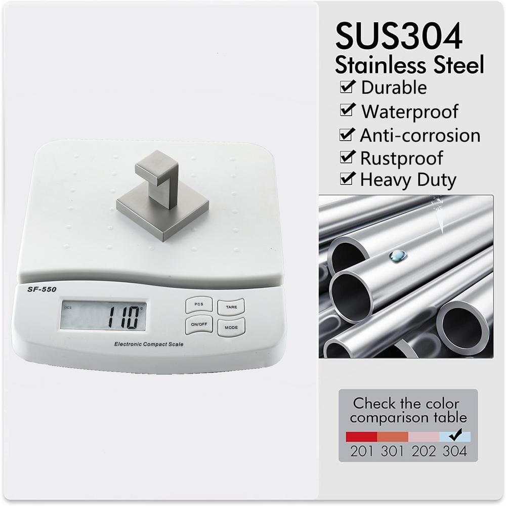 Brushed Nickel Stainless Steel Square J-Hook Towel and Robe Hook