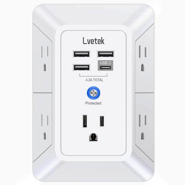 3-Sided 1680J Surge Protector Power Strip USB Wall Charger, Multi Plug Wall Outlets with 4 USB for Home Office Travel