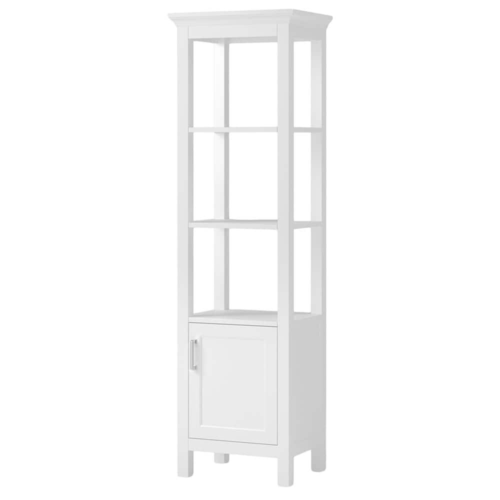 Transitional White Linen Cabinet with Chrome Hardware and Adjustable Shelving
