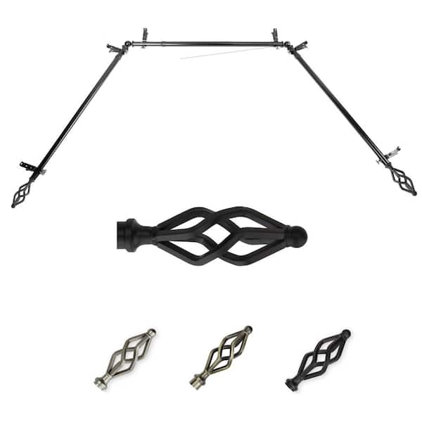 EMOH 13/16" Dia Adjustable 20"-36", 38"-72" Bay Window Curtain Rod with Cassandra Finials in Black