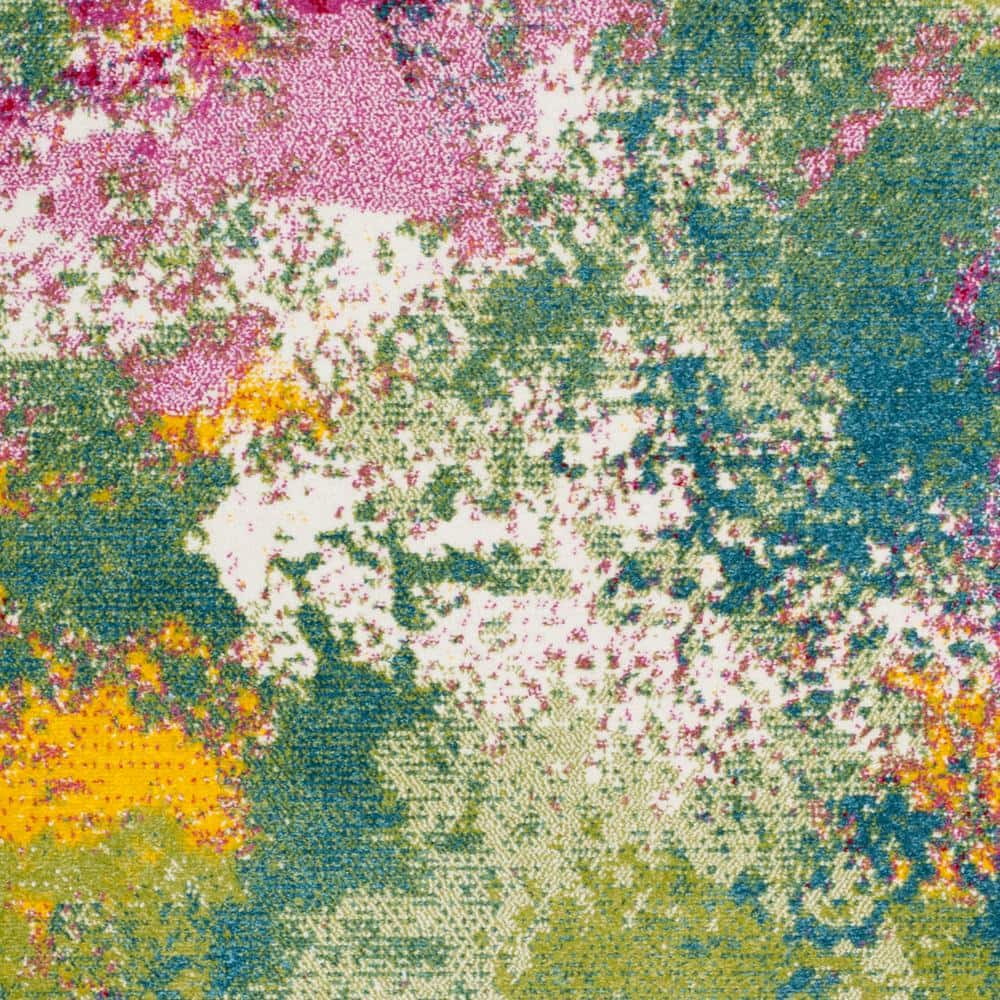 Abstract Euphoria Round Synthetic Rug in Green/Fuchsia - 59"