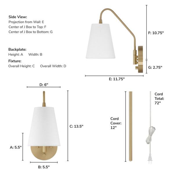 Hunter Fan Company - Hunter Valley Park 6 in. 1 Light Alturas Gold Sconce Wall Sconce with White Linen Shade