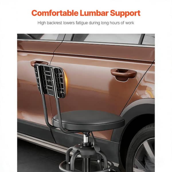 SKYSHALO Shop Stool with Backrest, Black, 300 lbs. Capacity