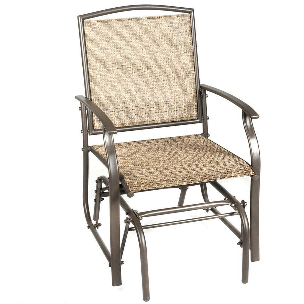 Brown Metal Outdoor Rocking Chair Garden Swing Single Glider Chair