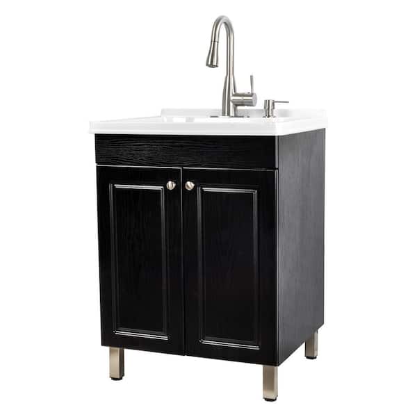 Unbranded 24.5 in. x 21.5 in. x 34 in. Black Utility Sink Cabinet with Metal Hybrid Stainless Steel Faucet and Soap Dispenser