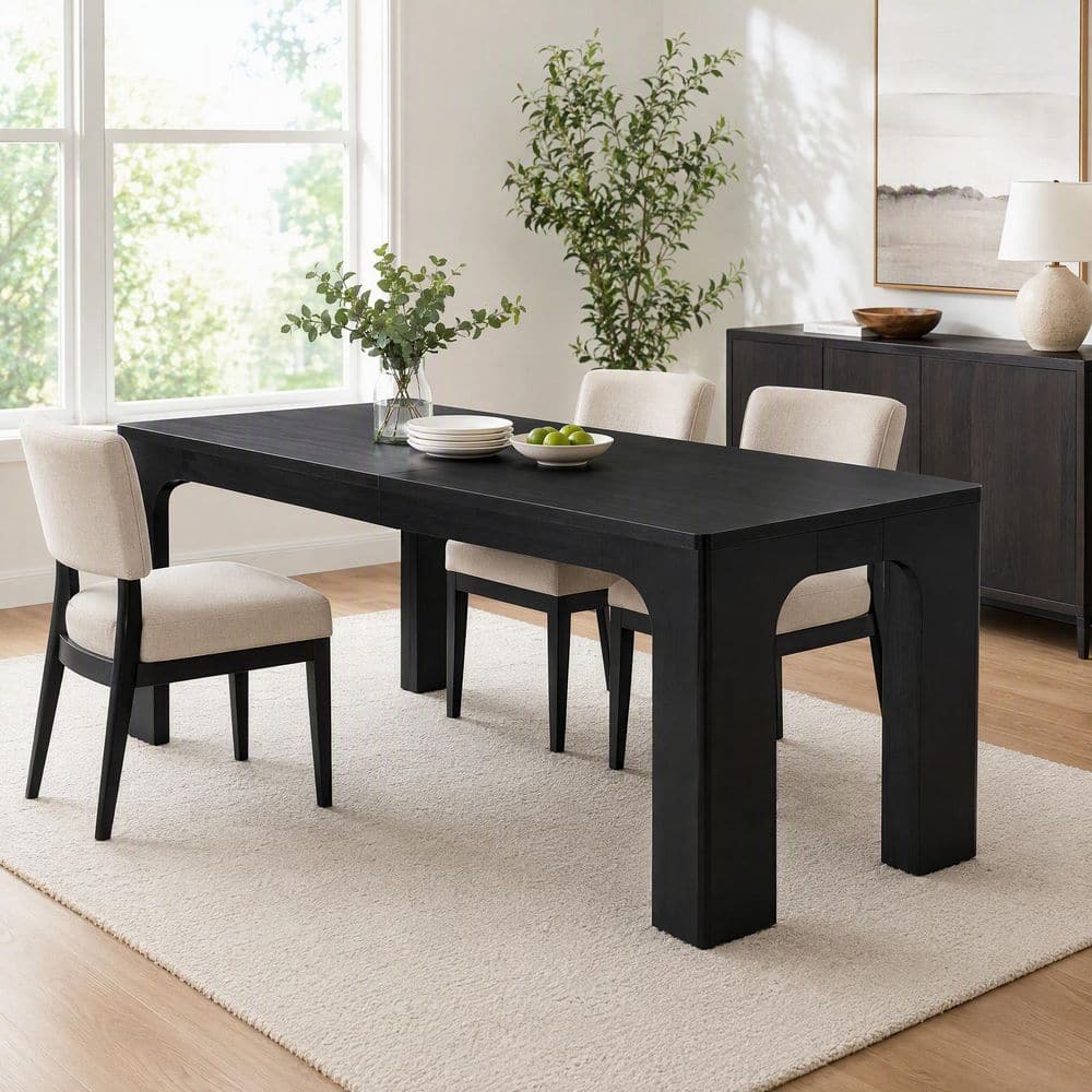 78.7 in. Black Rectangular Engineered Wood 4 Legs Dining Table for 6 Person with Large Tabletop
