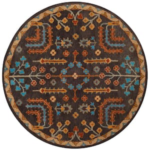Heritage Charcoal/Multi 6 ft. x 6 ft. Round Border Area Rug