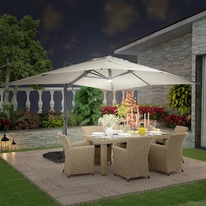 10 ft. x 13ft. Aluminum Cantilever Outdoor Patio Umbrella Bluetooth Atmosphere Light 360-Degree Rotationin Taupe w/Base