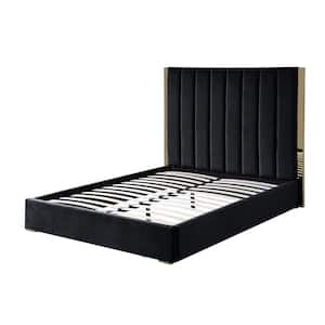 Jalen Black Velvet Queen Platform Bed with Gold Accents
