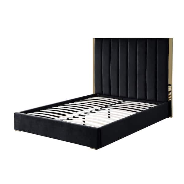 Best Master Furniture Jalen Black Velvet Queen Platform Bed with Gold Accents