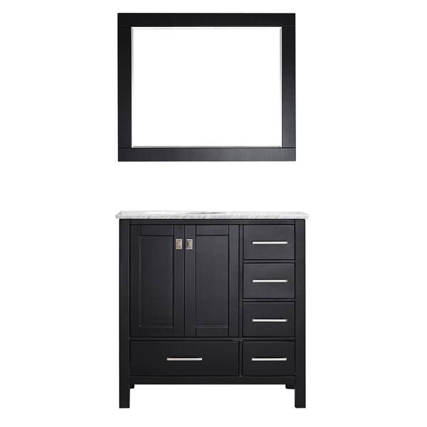 ROSWELL Gela 36 in. W x 22 in. D Vanity in Espresso with Marble Vanity Top in Carrara White with White Basin and Mirror