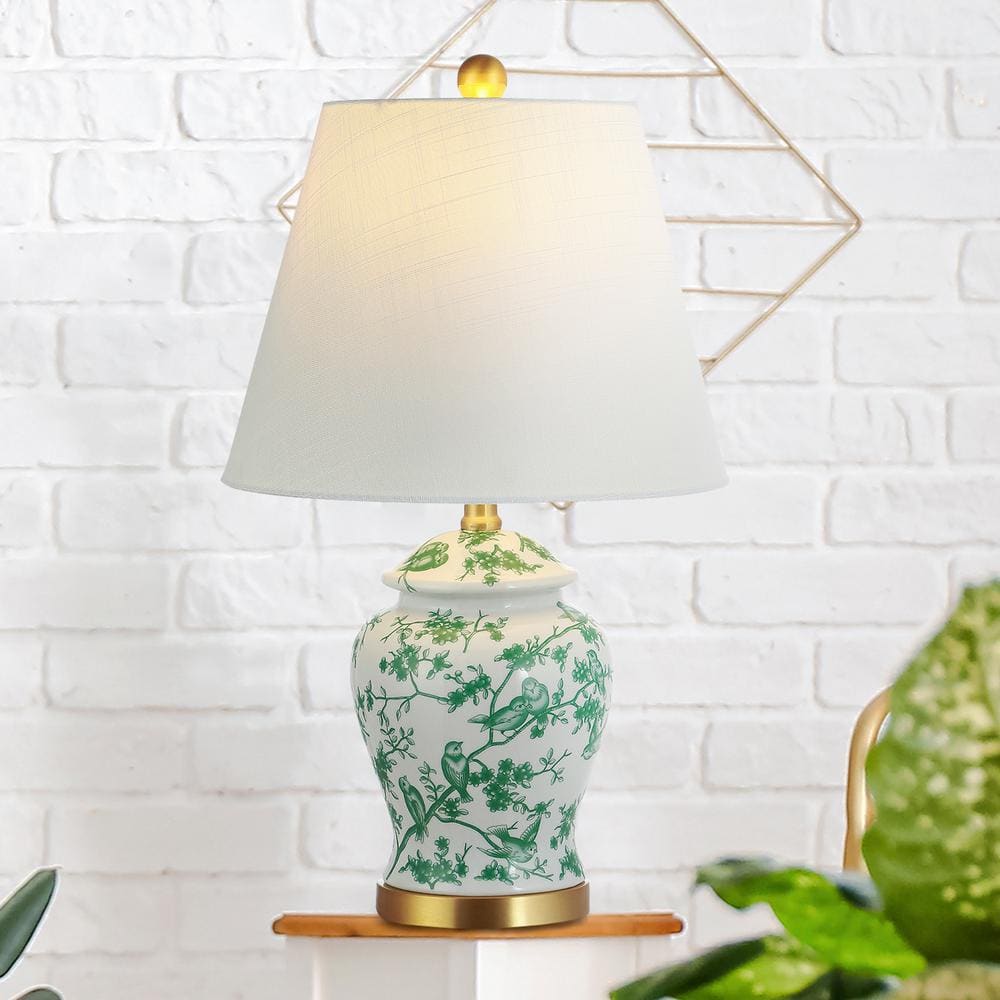 Penelope 22" Chinoiserie Classic LED Table Lamp in Green/White