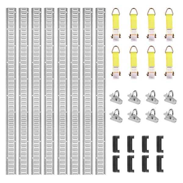 E Track Tie-Down Rail Kit 24 PCS w/5 ft. E-Tracks Set Includes 8 Steel Rails, 8 O-Ring Anchors and 8 Tie-Offs w/D-Ring