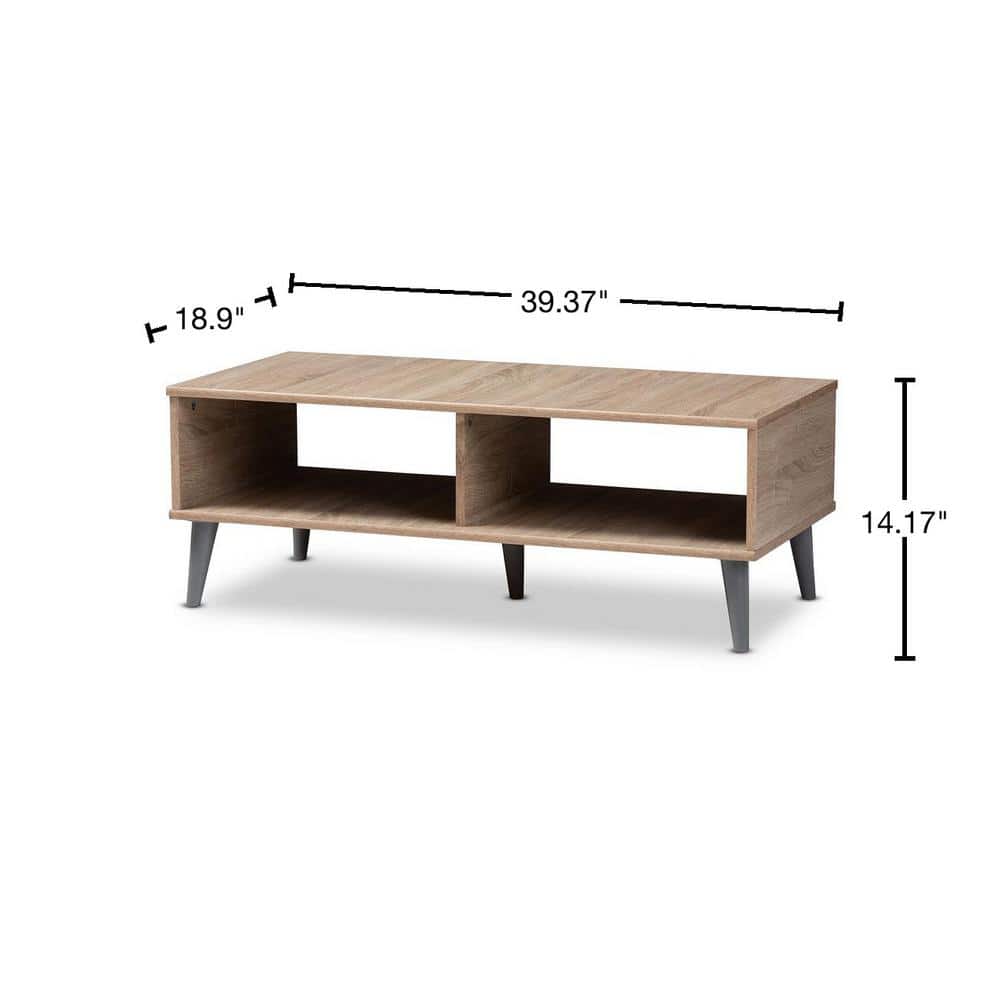 Pierre Oak Brown and Gray Mid-Century Modern Coffee Table