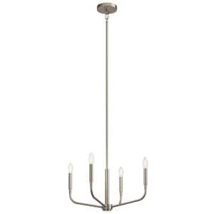 Madden 20 in. 4-Light Brushed Nickel Modern Candle Convertible Chandelier for Dining Room