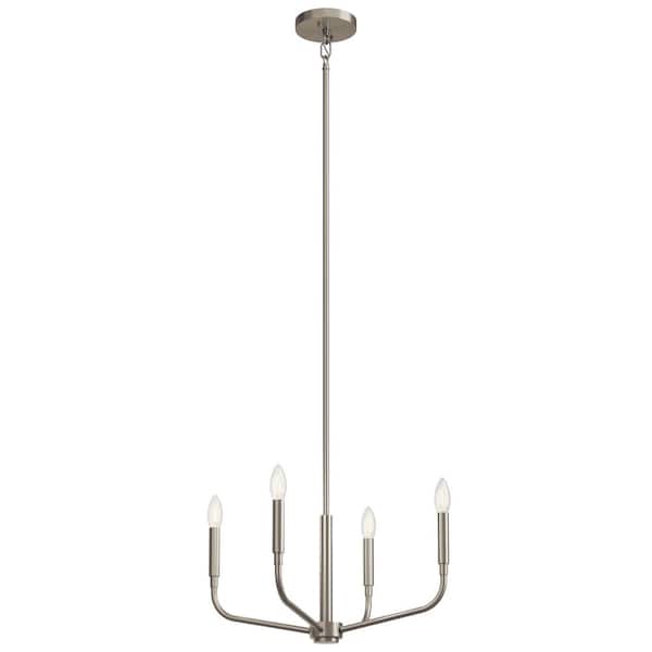KICHLER Madden 20 in. 4-Light Brushed Nickel Modern Candle Convertible Chandelier for Dining Room