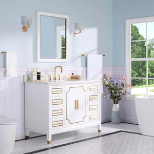MELODY 48 in. W x 22 in. D x 35 in. H Single Sink Freestanding Bath Vanity in White with White Quartz Top and Mirror