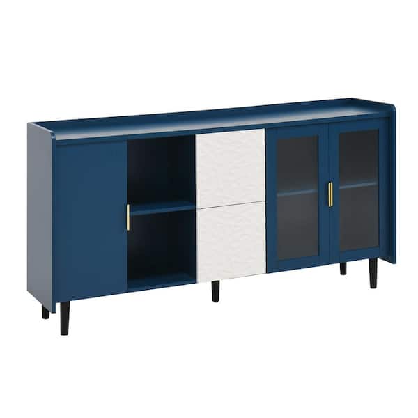 59 in. W x 15.74 in. D x 31.5 in. H Blue Sideboard Buffet Cabinet, Storage Cabinet, Accent Cabinet Kitchen Pantry