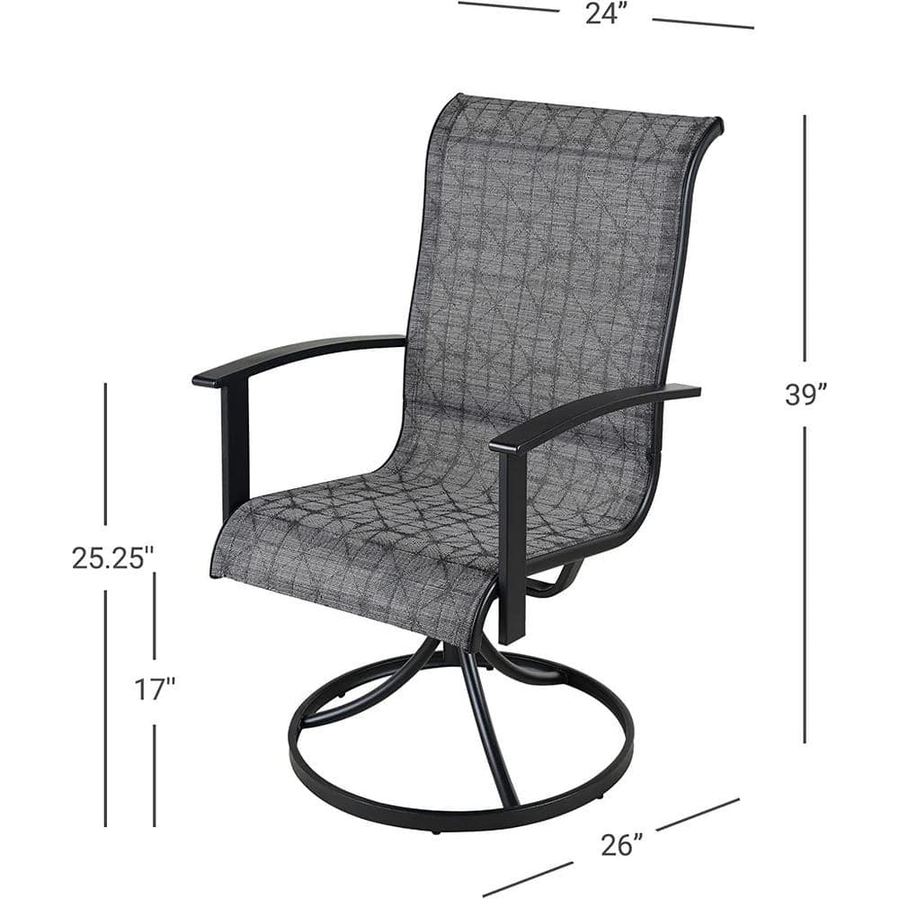 Black and Grey Plaid Outdoor Swivel Dining Chairs Set of 2