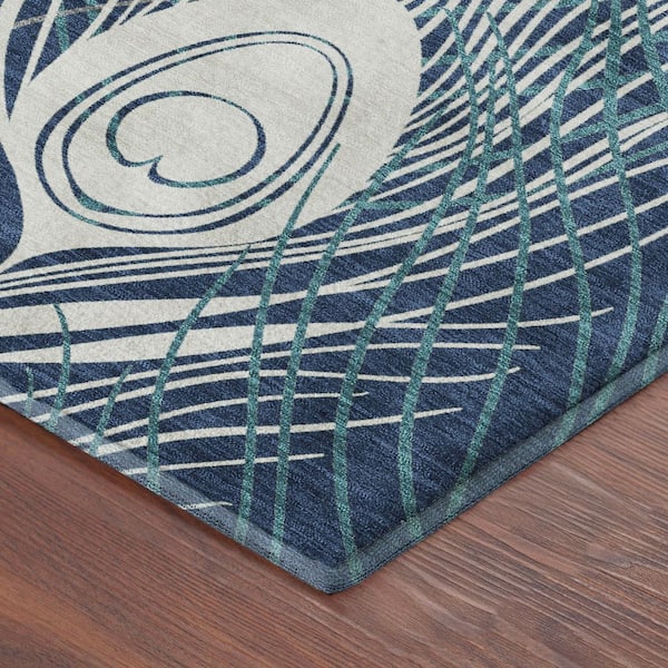 Mayfield Premium Machine Washable Abstract AMF2273 Navy 10 ft. x 14 ft. Area Rug