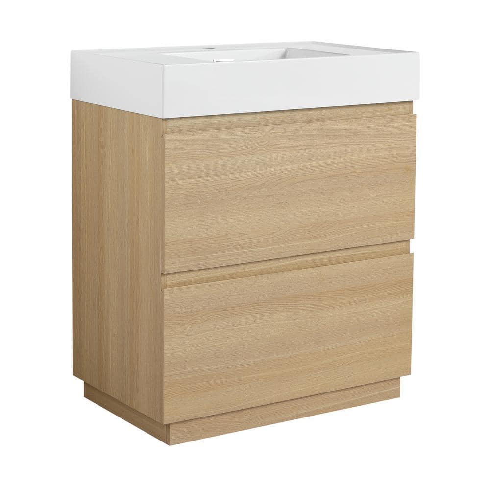 30 in. W Freestanding Bath Vanity in Oak with White Cultured Marble Top