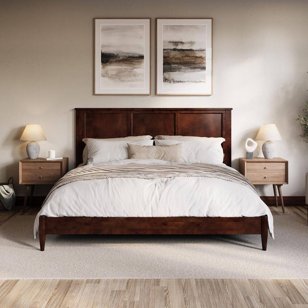 Charlotte Walnut King Solid Wood Low Profile Platform Bed