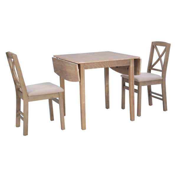 Linon Home Decor Moko Drop Leaf 3-Piece Rectangle Graywash Wood Top Dining Room Set Seats 2
