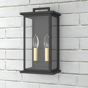 Montpelier 2-Light Black 14.02 in. H Dusk to Dawn Hardwired Outdoor Wall Lantern Sconce