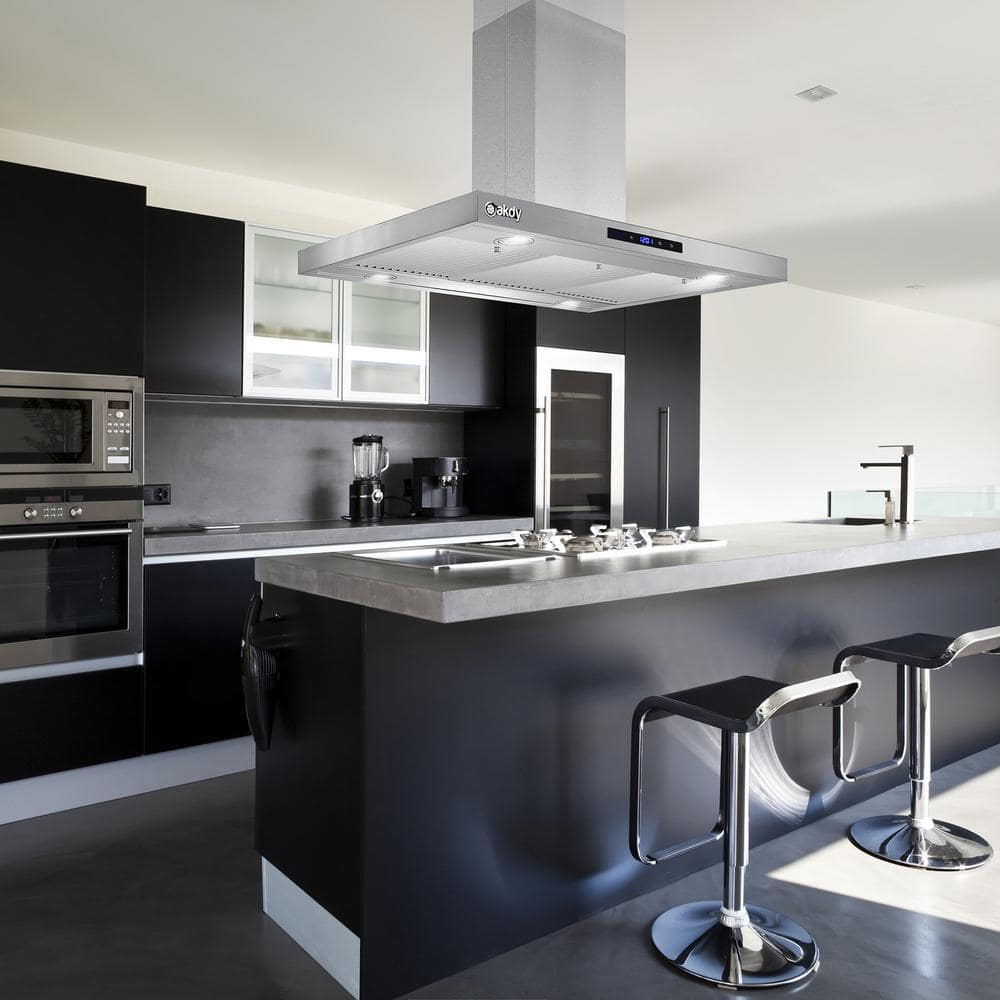 36-Inch Stainless Steel Convertible Island Range Hood with LED Lights