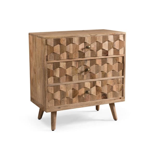 Angel Sar Mid-Century Modern Natural Mango Wood 3-Drawer 28 in. Chest of Drawers