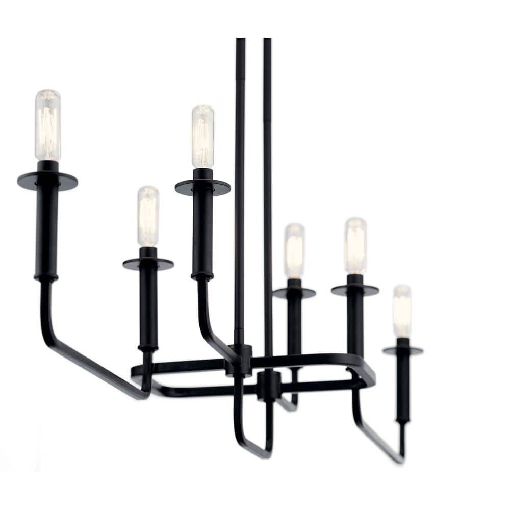 Sleek 27.75" Black Modern Linear Chandelier with Candelabra Bulbs