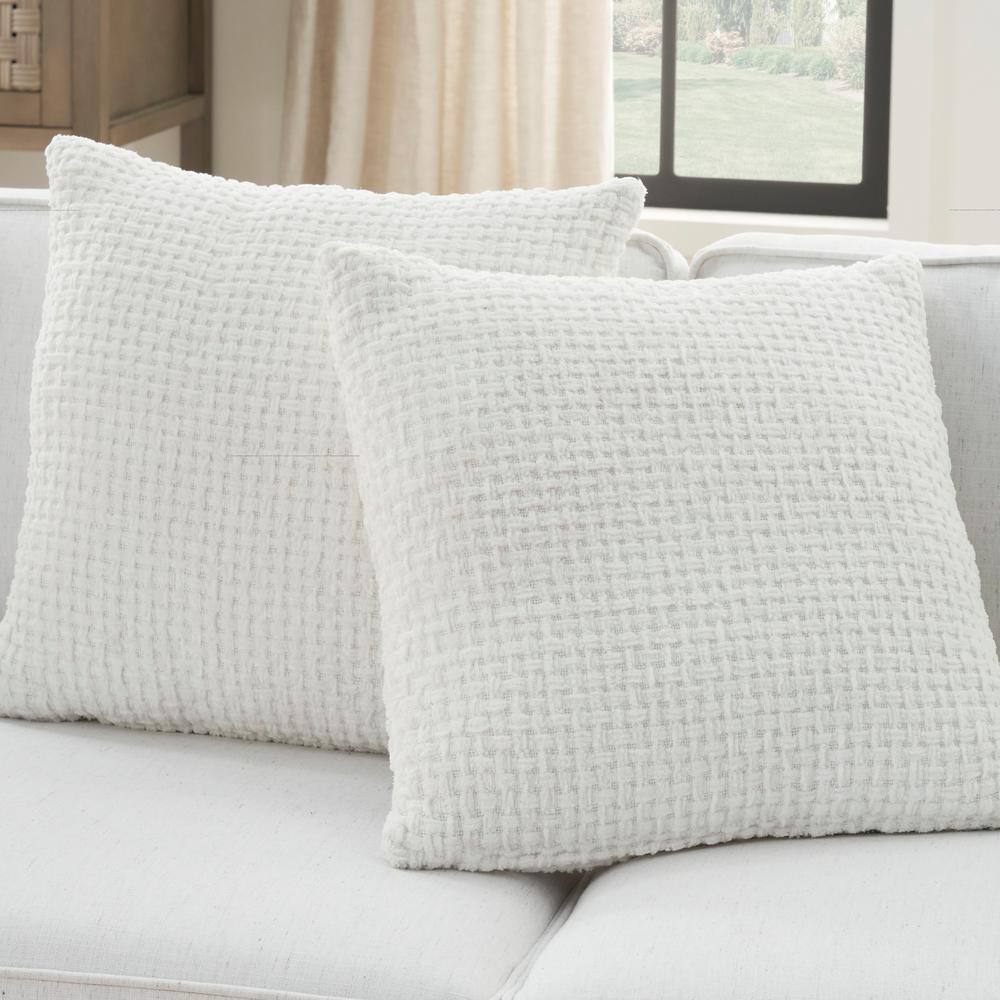 White Chenille Waffle Weave 18" x 18" Throw Pillow Set