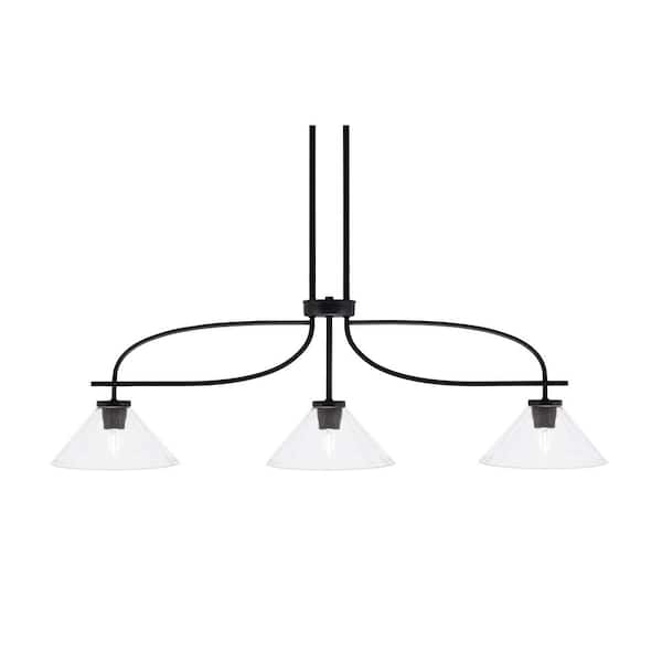 Unbranded Olympia 3-Light Matte Black Billiard Light with 10 in. Clear Bubble Glass Shades, no blulbs included