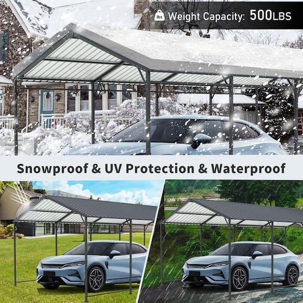 12 ft. W x 21 ft. D Steel Carport Gray Roof and Frame Galvanized