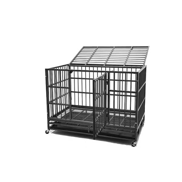 29.53 in. D x 47.25 in. W x 32.68 in. H Black Metal Heavy-Duty Dog Cage