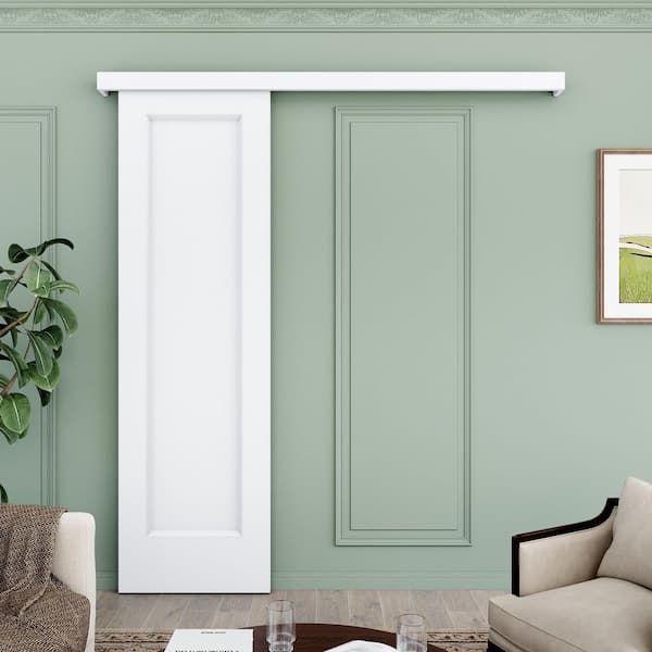 24 in. x 80 in. Hidden Track Style 1 Panel White Primed MDF Waterproof Sliding Barn Door with Hardware Kit