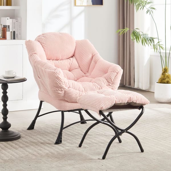 CSC DECOR INC Pink Lazy Chair with Ottoman Lounge Accent Chair