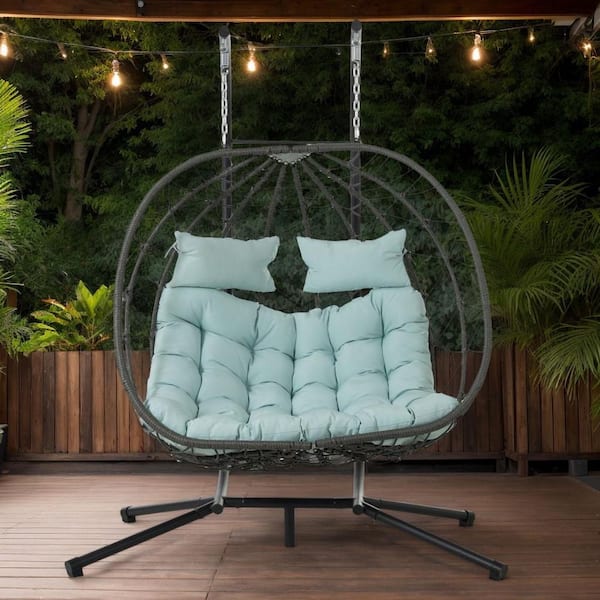 5.0 ft. Free Standing 2-Person Egg Hammock with Stand in Coral Blue