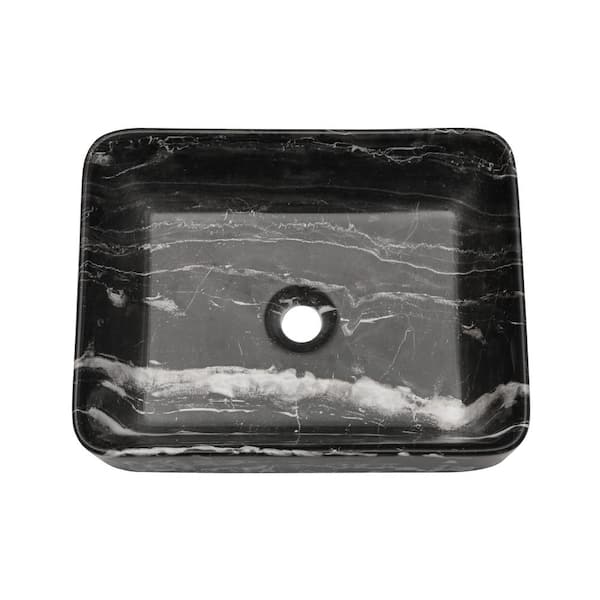 Miscool Ami Bathroom Ceramic 19 in. L x 15 in. W x 5.5 in. H Rectangular Vessel Sink Art Basin In Black and Gray Marble Pattern