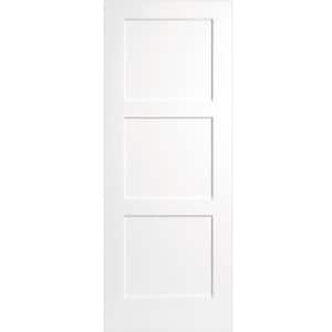 28 in. x 80 in. 3-Panel Equal Shaker White Primed Solid Core Wood Interior Door Slab